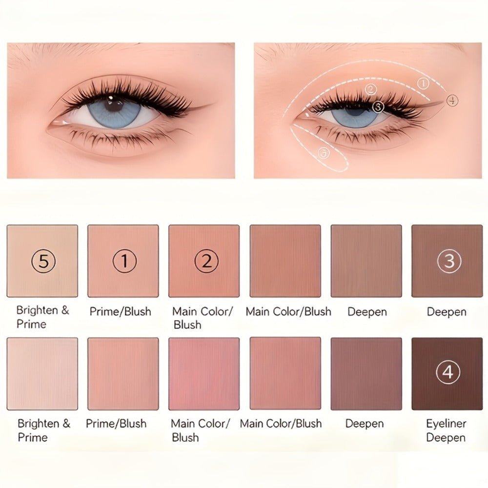 Eyeshadow Palette 12 Colors with Brush – 2-in-1 Eyeshadow & Blush, Shimmer Glitter & Matte Shades, Waterproof Long-Lasting Formula, Travel Size, Beginner-Friendly Eye Makeup Set
