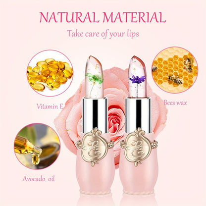 Flower Jelly Lipstick Set 6pcs Color Changing Lip Balm Thermostat Moisturizing Long Lasting Peach Flavor Lip Care Gift for Women