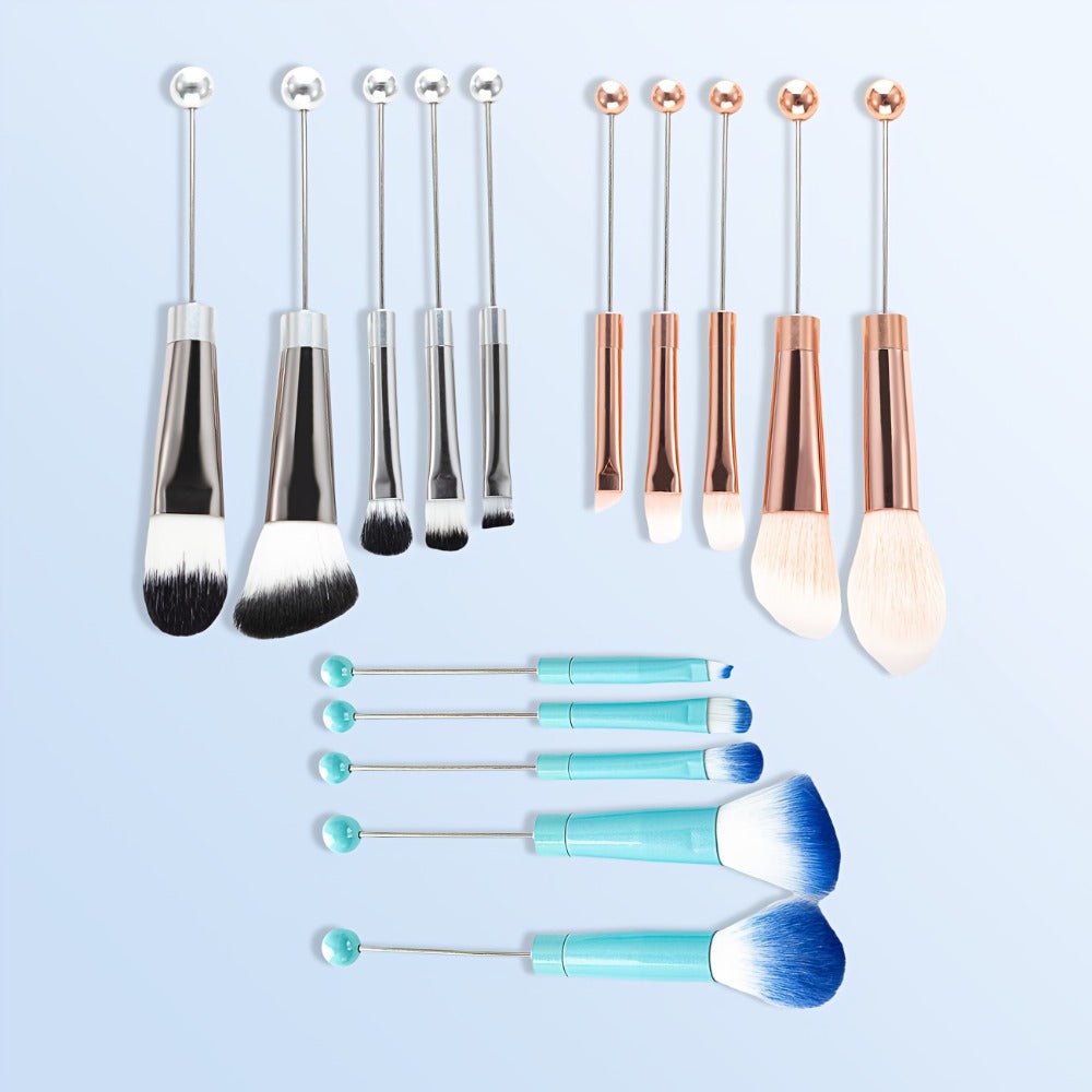 15pcs Metal Handle Beadable MakeupBrush Set, BeautyTools, IncludesPowder Blusher Brush, Slant Head Eye, Weddings, Anniversary, Birthday Girl Best Friend Teacher'S Day, Halloween, Christmas Gifts, Party Supply
