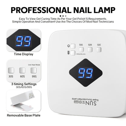 LED Nail Lamp Rechargeable Wireless UV Nail Dryer 30 Beads 365+405nm Professional Gel Curing Light 3 Timer Settings Portable Nail Polish Dryer for All Gels
