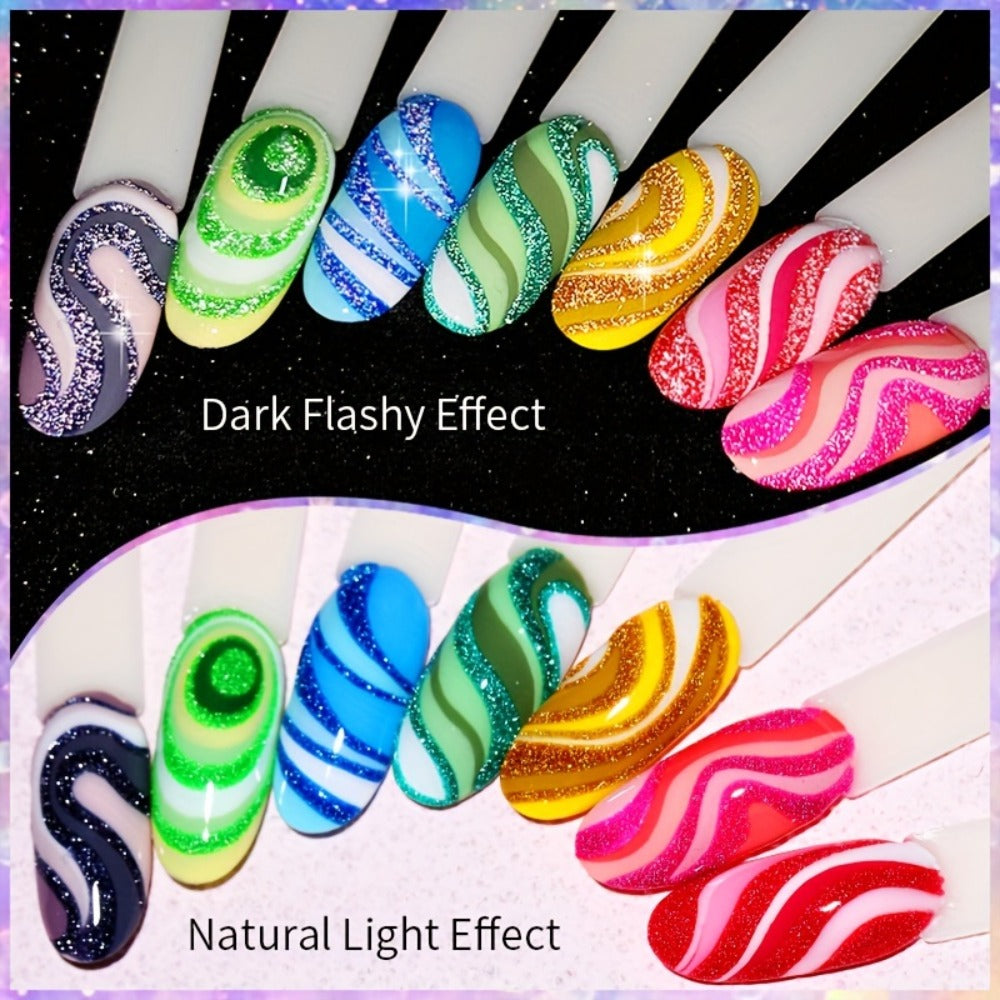 LILYCUTE 9pcs/Set Reflective Glitter Line Gel Nail Polish - Summer Bright Sparkling Gorgeous Color for Manicure, Pull Line Graffiti Painting Stripe Gel Nail Art LED Gel Varnish, Gel Nail Polis, Diy Manicure, Beauty Lovers, Salon Professionals