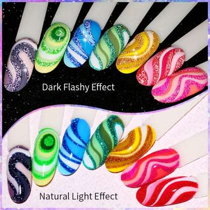 Reflective Glitter Line Gel Nail Polish 9pcs Set LED Cure Stripe Liner Nail Art Gel - Pull Line Graffiti Sparkling Manicure Kit for Salon & DIY 5ml Each