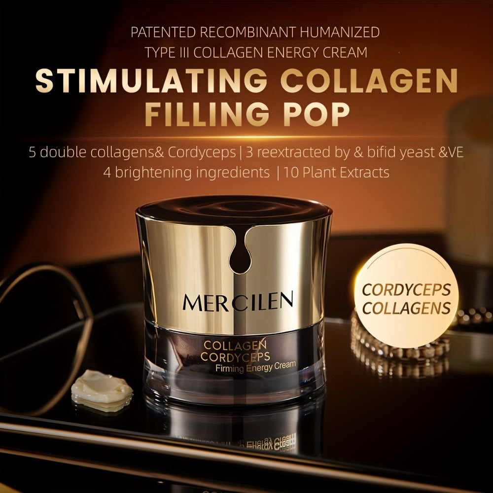 Mercilen Collagen Cordyceps Moisturizing Cream - 50g, Plant-Based Squalane & Glycerin, Alcohol-Free, Ideal for Normal to Sensitive Skin, Moisturizing Face Cream|Sensitive Skin Care Plant Extract Cream, Skincare