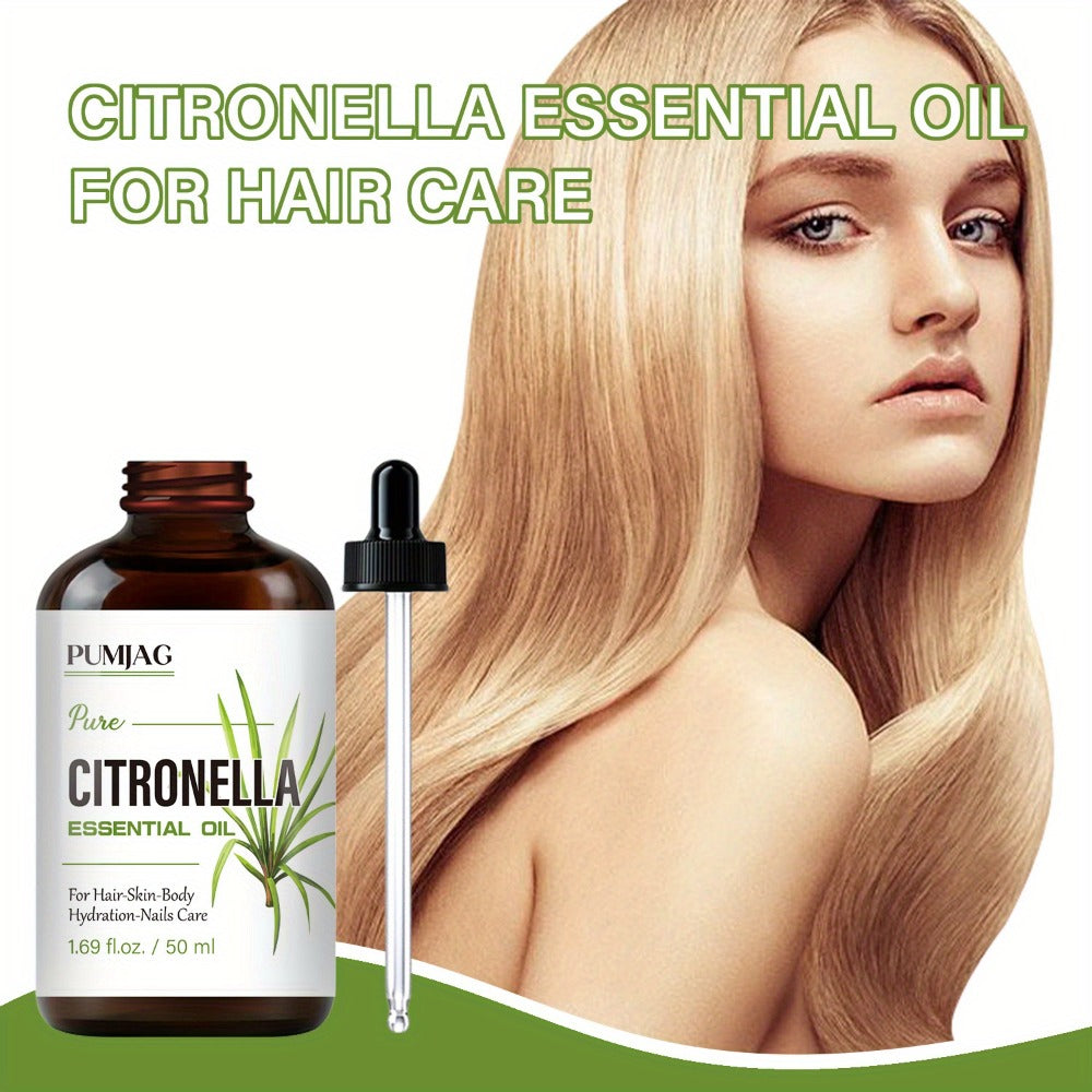 Citronella Essential Oil 50ml Pure Hydrating Body Massage Oil with Dropper - Non-Alcoholic Moisturizing Oil for Face Hair Nails Dry Skin Care All Skin Types Adults