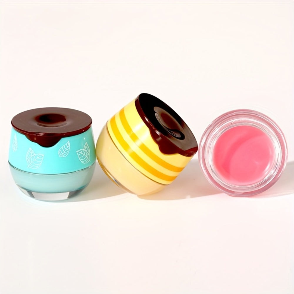 Set of 8 Lip Balms in Honey Pot, Featuring Flavors Like Honey, Strawberry, Apple, Watermelon, Cherry, Vanilla, Mint, And Aloe, Designed for Overnight Hydration And Moisturizing with Propolis