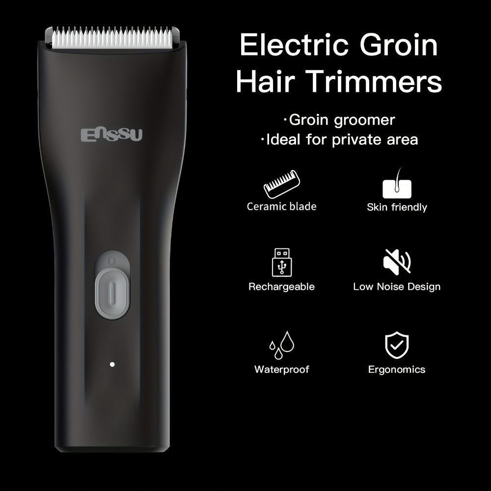 Ball Trimmer for Men - IPX7 Body Hair Trimmer, Ceramic Blade, LCD Battery Display, Replaceable Blade Head, Electric Groin & Pubic Shaver ES006