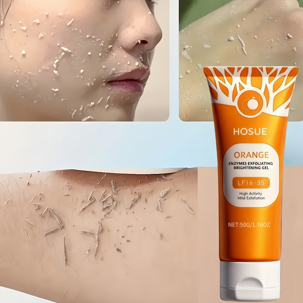 Orange Exfoliating Gel Face & Body Brightening Radiance Booster Gentle Hypoallergenic Exfoliant for All Skin Types Daily Glow Skin Care 50g