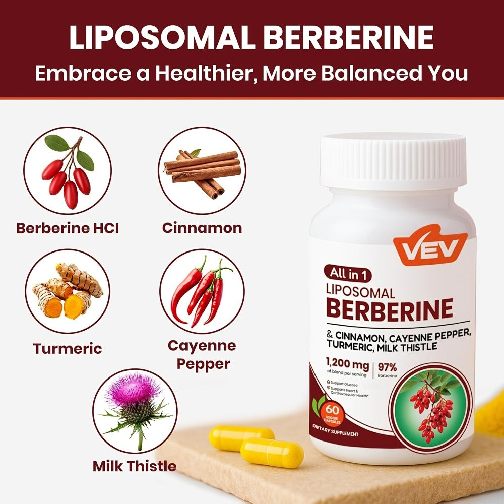 VEV Berberine Capsules, Cayenne Pepper Drops, Berberine Supplement With Ceylon Cinnamon, Cayenne Pepper, Turmeric, Milk Thistle, For Adults, Daily Gifts