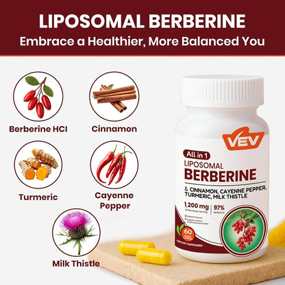 Berberine Supplement with Ceylon Cinnamon, Cayenne Pepper, Turmeric & Milk Thistle — Blood Sugar & Metabolic Support Formula for Adults, Daily Capsules