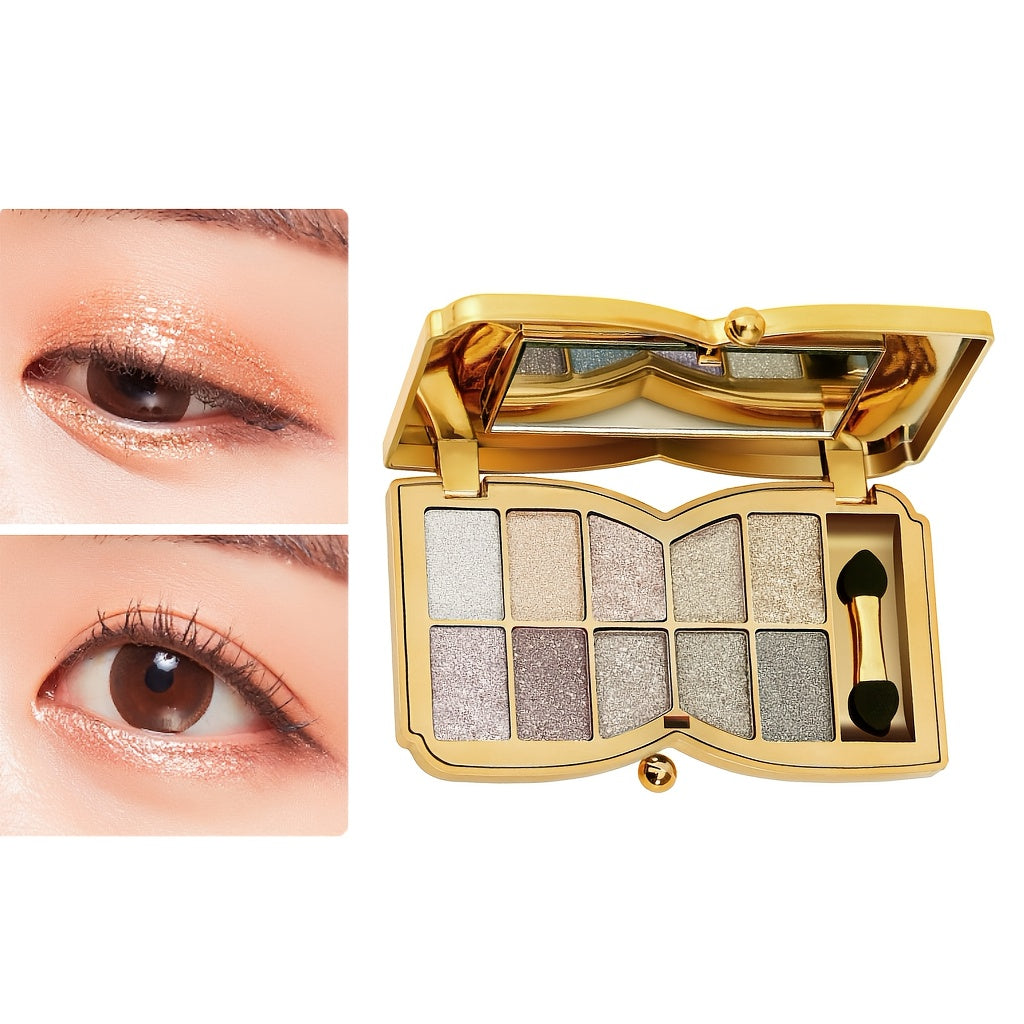 10-color Luxury Shimmer Eyeshadow Palette With Brush And Mirror, Matte And Pearlescent Eyeshadow Palette, Long-lasting And Easy-to-apply Eyeshadow, Create Gorgeous Looks For Music Festivals, Easter, And Queuing