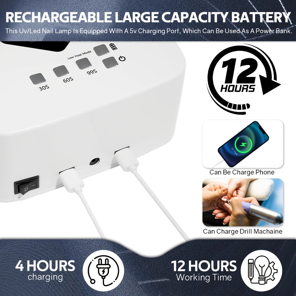 Rechargeable Professional Nail Dryer with 30 Beads, Featuring a Design And Three Timer Settings for Both for Home And Salon Applications