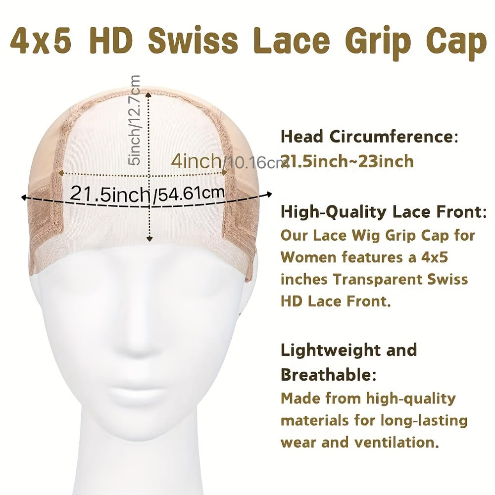 Lace Wig Cap 4x5 Adjustable Non-Slip with Ear Cutouts Transparent Lace Edge Soft Breathable for Women Brown Blonde Black 613 Daily Wig Wear