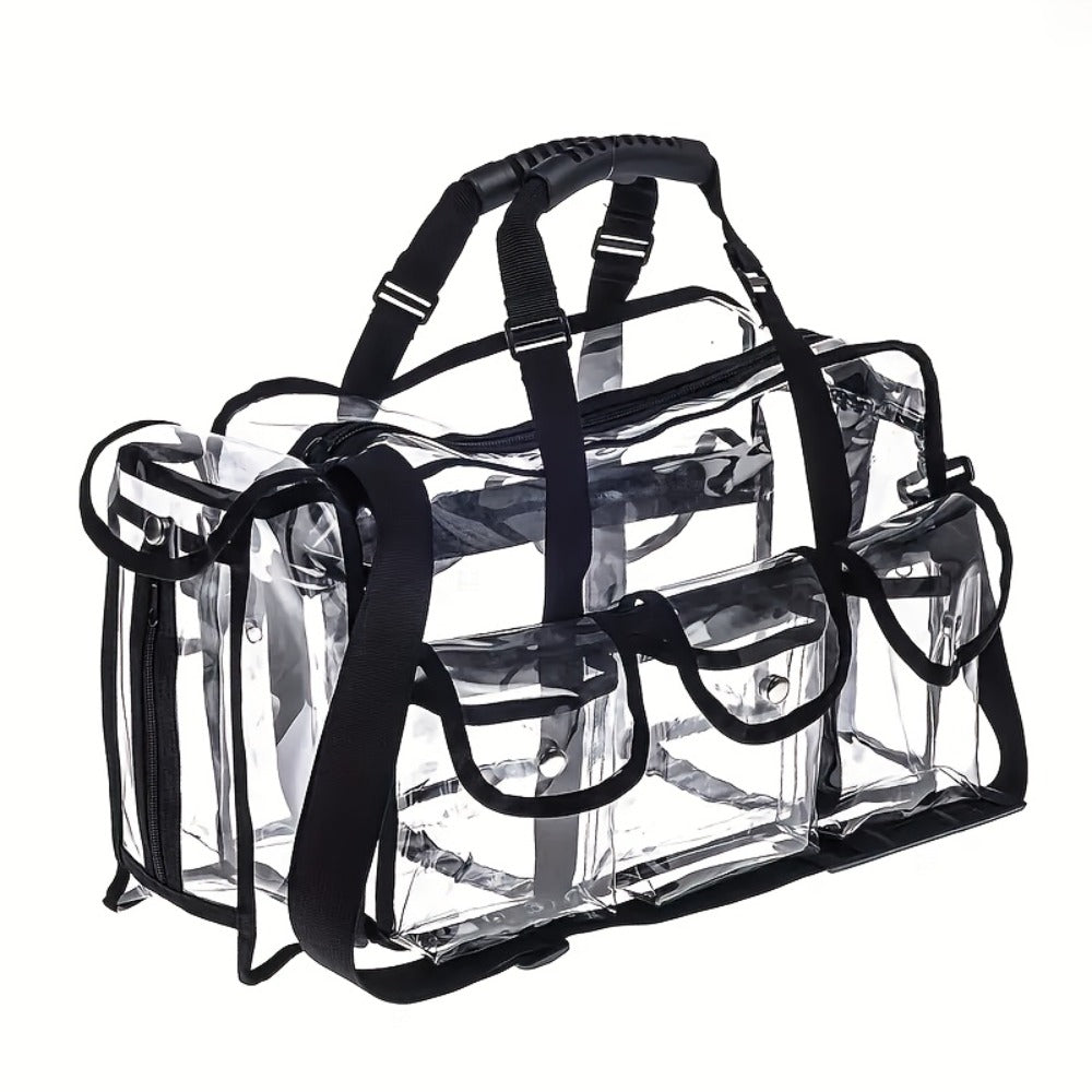 A Set of Extra-Large Professional Transparent PVC Bag, Ideal for Both Men And Women, Featuring Ample Storage Space, a Travel Design, Three External Pockets, And Adjustable Shoulder Straps