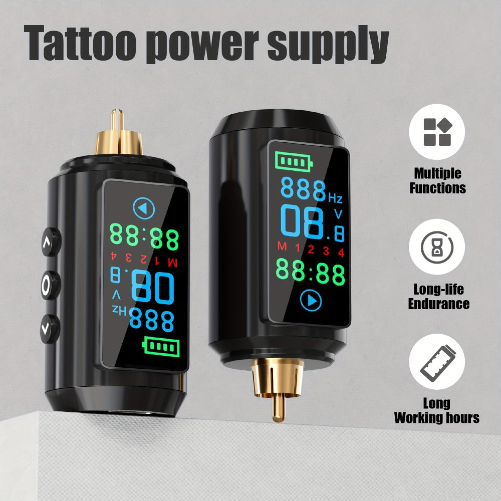 Wireless Tattoo Battery Power Supply with Color Screen - 1600mAh Cordless Tattoo Power Supply, 4 Memory Modes, RCA Connector, USB Rechargeable for Tattoo Gun, Beginners & Artists P7