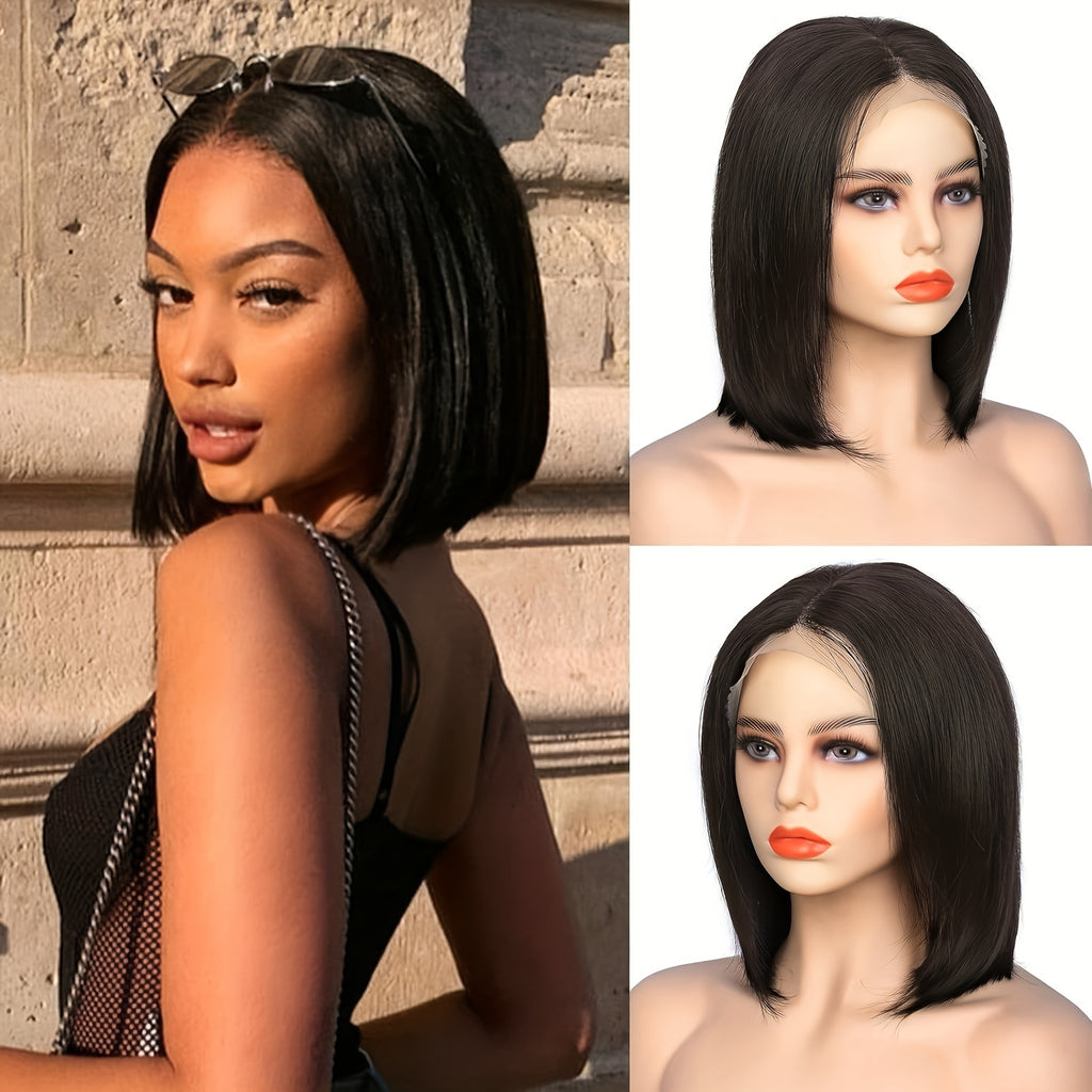Wigs for Women Made of Human Hair, Featuring a Glueless Straight Bob Design with 4X4 HD Lace And 250% Density. These Wigs Are Easy to Wear, Pre-Plucked, And Have Pre-Cut Lace, Making Them Perfect for Daily Use, Parties, Music Festivals