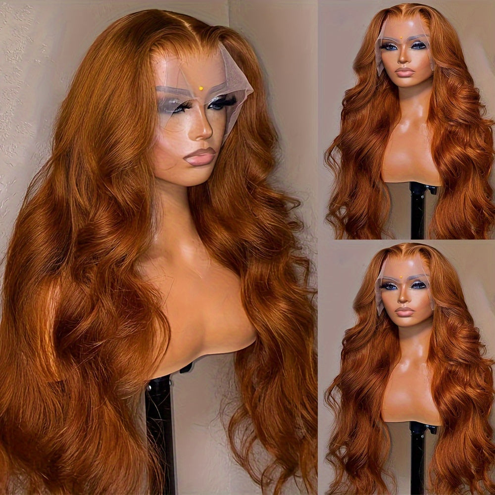 24/32 Inch Ginger Orange Lace Front Wigs For Women 13*4 Inch Body Wave Synthetic Lace Front Wig With Baby Hair Loose Curly Wavy Wigs Preplucked Hairline Glueless Lace Front Wig For Daily Party Use