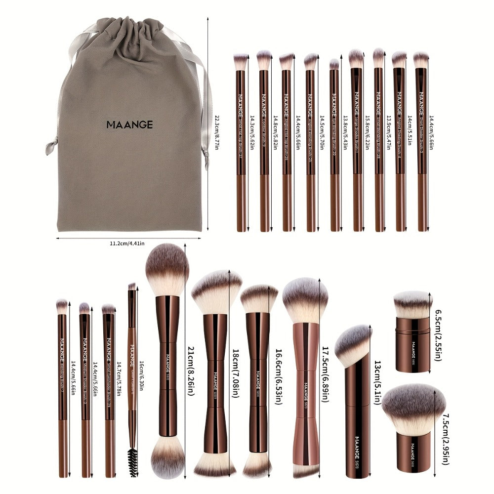 MAANGE 20pcs Aluminum Tube Facial Makeup Brush Set+storage Bag, Foundation Make-up Brush, Powder Blusher Brush, Powder Brush, Eye Makeup Brush, Kabuki Makeup Brush, Travel Portable, Multi-functional Makeup Brush Set