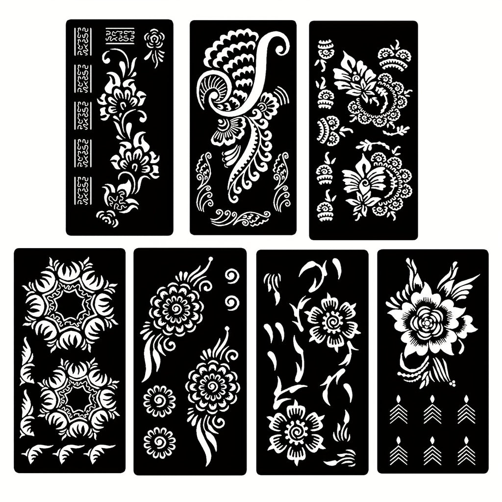 7 Tattoo Hollow Nail Flowers, Arm Stencil Stickers for Temporary Body Painting Art, Suitable for Festivals And Events, Easy-To-Apply Light Beige Decoration, Ideal Choice to Express Creativity