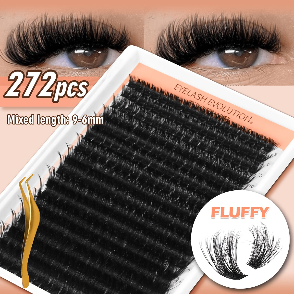 100D 272pcs Eyelash Extensions Lash Clusters Ranging from 8-16MM, Featuring Thick D Curl Individual Lashes That Are Soft And Reusable, Perfect for Lash Cluster Applications