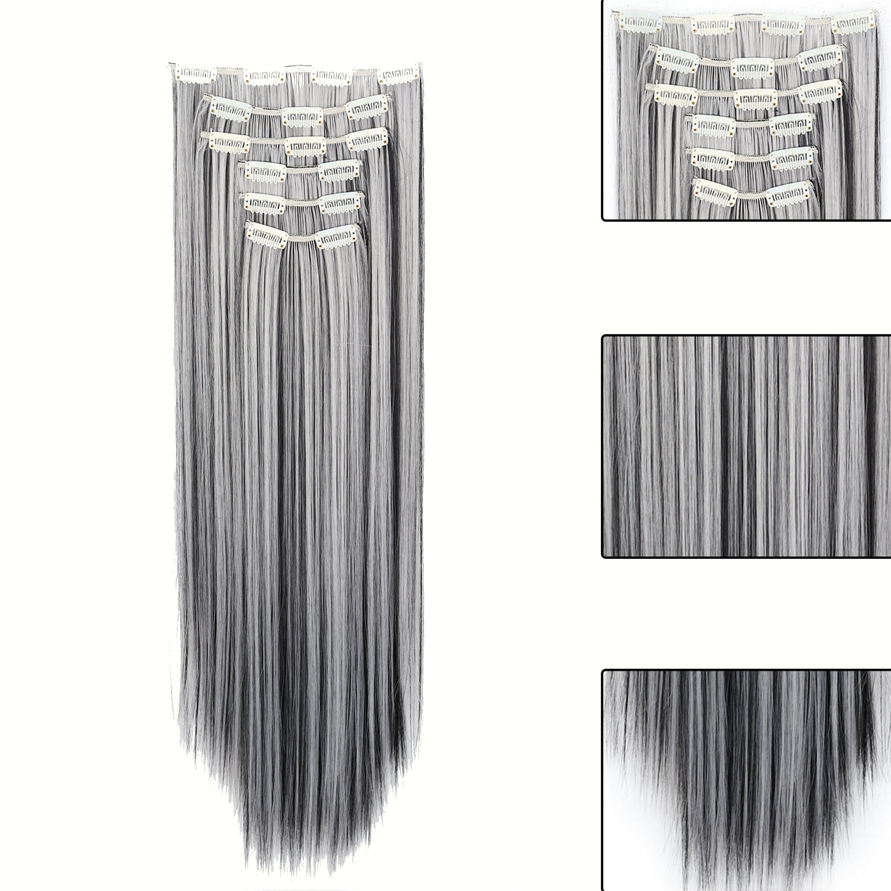 A Set of 6 Gray Hair Clips Made of High-Temperature Fiber, Measuring 24 Inches in Length, Perfect for Everyday Use And Halloween