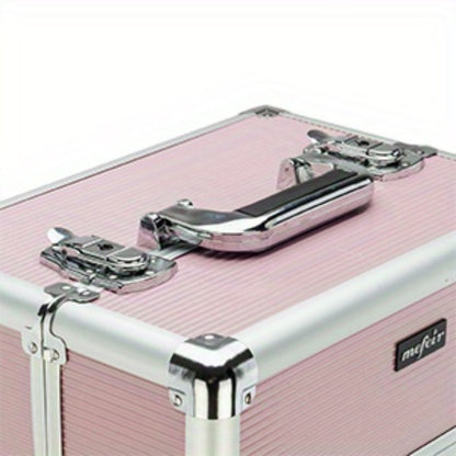Rolling Makeup Train Case 4-in-1 Aluminum Lockable 4 Removable Wheels Collapsible Trays DIY Compartments Telescopic Rod Cosmetic Organizer Trolley for Makeup Artists Salon Travel Black Pink Rhinestone