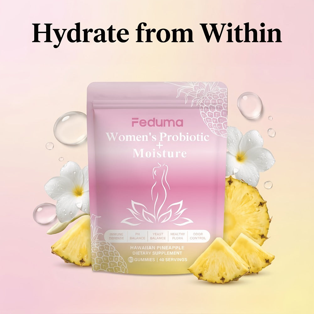 [Probiotic Gummies] 1/2 Bottle, Package-60 Gummies/80 Gummies, Feduma Women's Probiotic Gummies Her Juicy Blend of Slippery Elm for Intimate Moisture, Odor Control, And Healthy Flora, 60 Pineapple, Flavored Gummies!