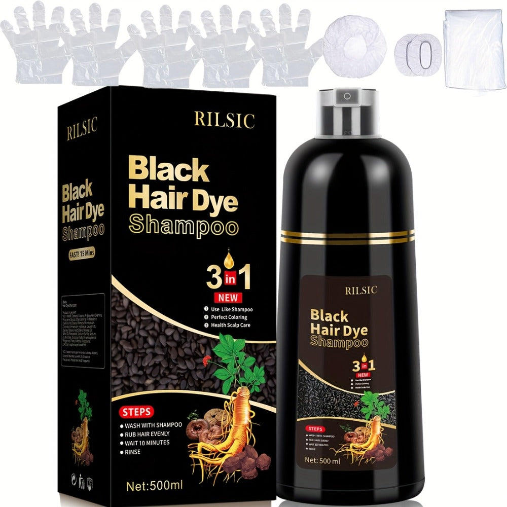 16.91oz Hair Dye Shampoo for Grey Hair, Natural Plant-Based Dye, Herbal Natural Hair Dye 3In 1- Dyeing And Washing Care, Non-Stick to The Scalp, Covering White Hair, Hair Dye Hair Color Shampoo Coloring in Minutes for Unisex (Black, Brown)
