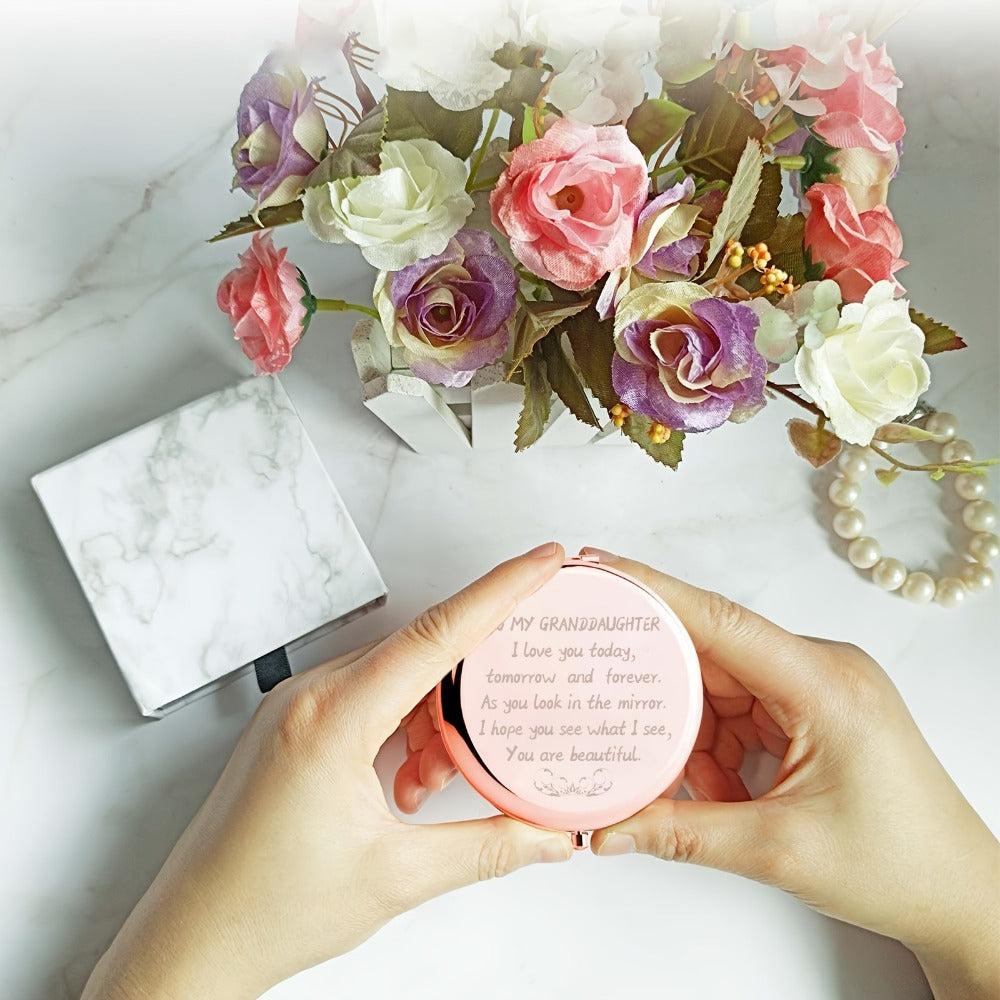 1pc Engraved With Magnifying Compact Mirror Gift for GrandDaughter, Christmas, Anniversary, Birthday, Thanksgiving, Holiday, Seasonal Gifts