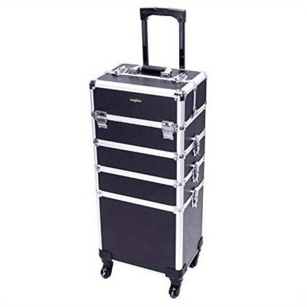 OmySalon 4in 1 Rolling Makeup Train Case, Aluminum Makeup Travel Organizer Cosmetic Case, Cosmetology Display Suitcase On Wheels, Beauty Storage Luggage Lockable W/4 Removable Wheels, Valentines Day Gift for Her, Valentine's Day And Other Festivals