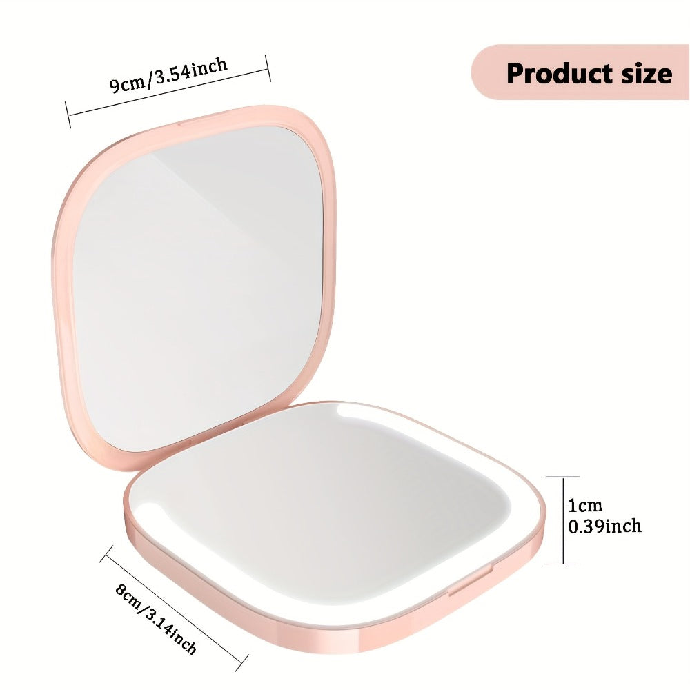 Two-Sided Magnifying Mirror with LED Lights, Featuring Three Brightness Levels, USB Charging, a Foldable And Portable Design, a Polished Plastic Frame, And an Animal Theme, Ideal for Makeup And Travel