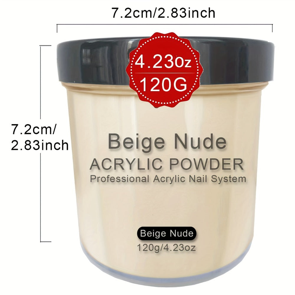 A Kit for Acrylic Nail Powder Featuring 4 Ounces of Glitter in Cool Pink, Golden, And Natural Tones, Suitable for Extensions, Sculpting, And 3D Designs. It Is Free of Formaldehyde, Does Not Require a Lamp, And Comes in a Durable Container Or Box