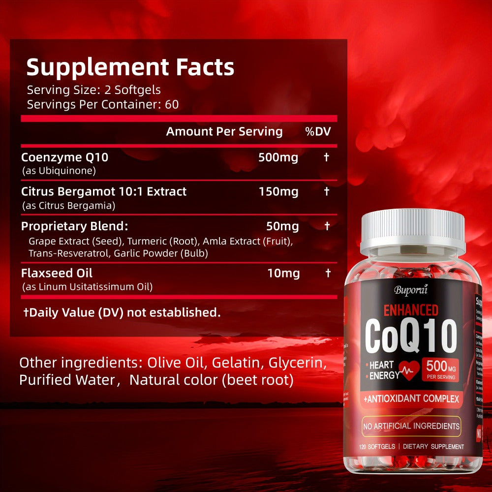 CoQ10 - with Citrus Bergamot, Cardiovascular, Brain & Heart Health Supports, Supports Energy Production, Rich in Antioxidant - 120pcs