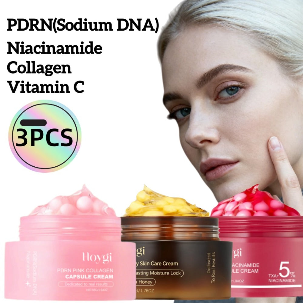 3pcs PDRN Collagen Capsule Cream&Vitamin C Capsule Facial Cream&Nicotinamide Capsule Cream with Capsule Technology, Moisturizes And Locks In Moisture. Suitable for Day And Night Use.valentines Day Gifts, Fall Winter Skincare, Aift Sets for Women
