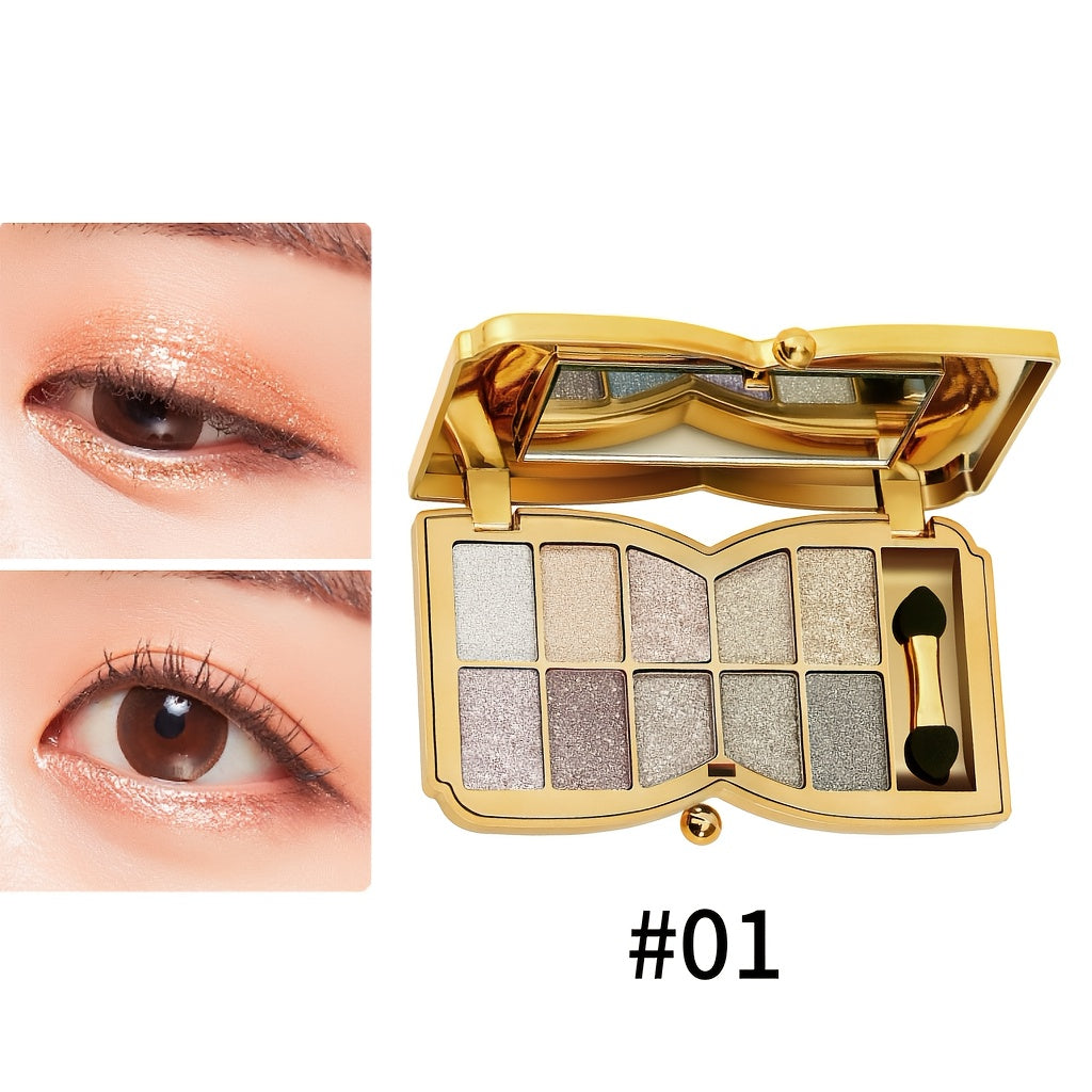 10-color Luxury Shimmer Eyeshadow Palette With Brush And Mirror, Matte And Pearlescent Eyeshadow Palette, Long-lasting And Easy-to-apply Eyeshadow, Create Gorgeous Looks For Music Festivals, Easter, And Queuing