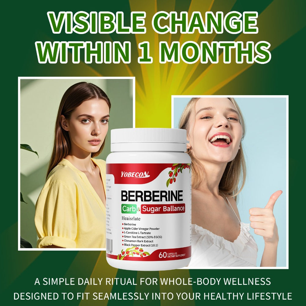 Berberine Capsules with Apple Cider Vinegar, Cinnamon And Green Tea Extract, Supports Healthy Body Shape, Blood Sugar & Digestion, 1Bottle/ 2 Bottles, Suitable for All Ages, 60 Capsules