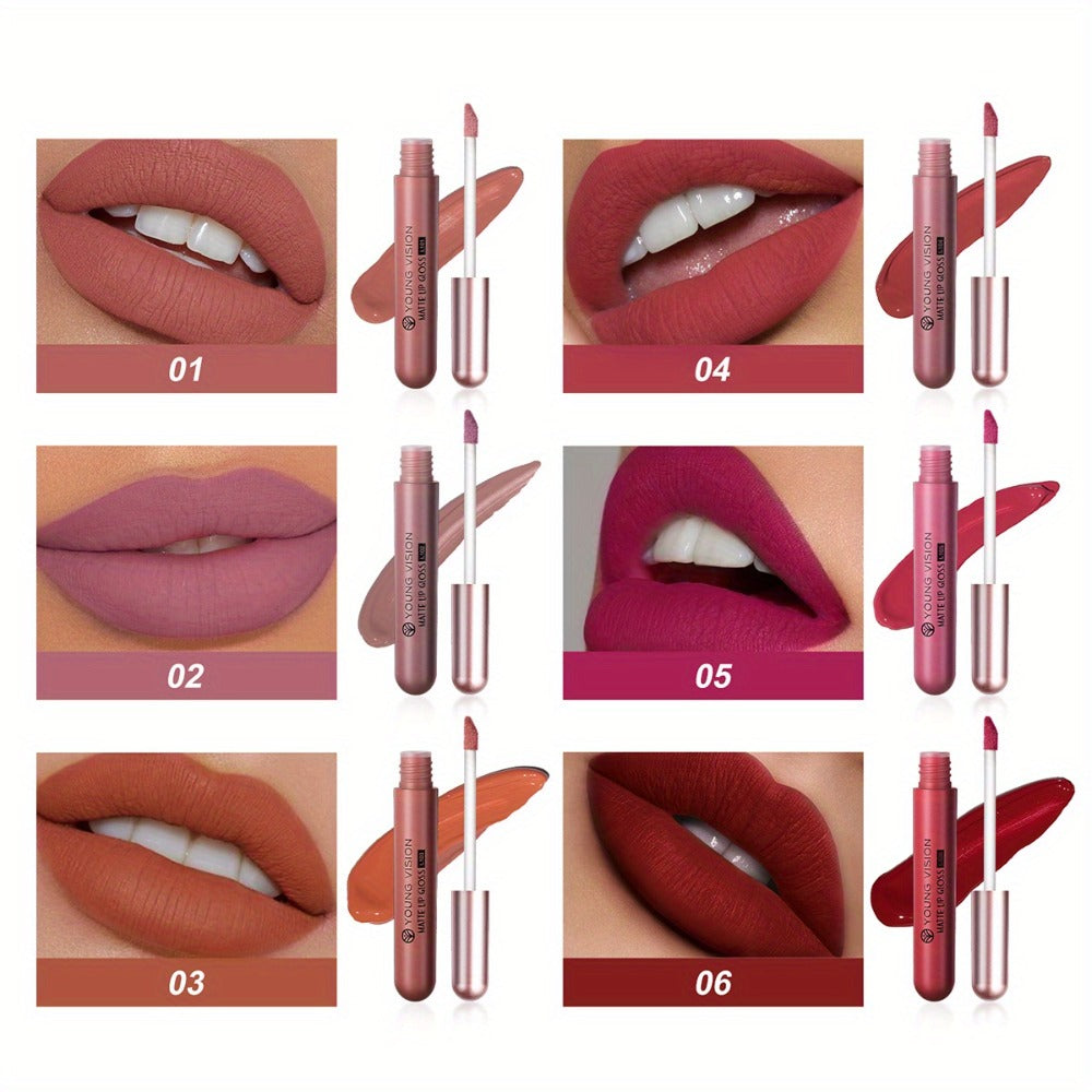 Liquid Lipstick Set 6pcs Matte Nude Long Lasting High Pigment VISION Lip Gloss Bundle Waterproof Smudge Proof Lip Color Kit Gift for Women Girls