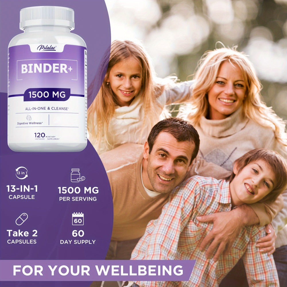 Binder - with Activated Charcoal, Zeolite & Bentonite Clay, Liver & Gut Health Supports, for Digestive System, 13-In-1 Binder Supplement - 120pcs
