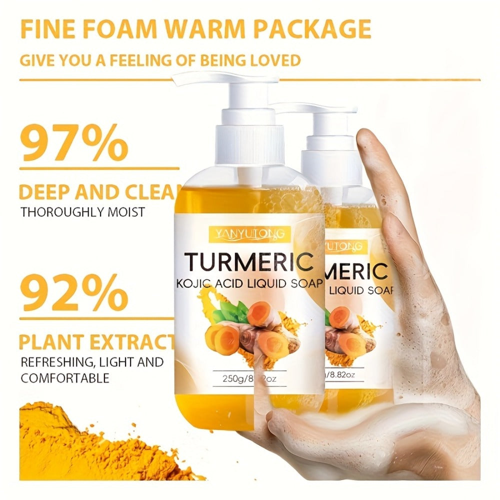 250g Turmeric Kojic Acid Liquid Soap, Long Lasting Fragrance, Deep Cleansing And Moisturizing, Rich Foam, Suitable for All Skin Types, Full Body Usable, Mild And Non-irritating