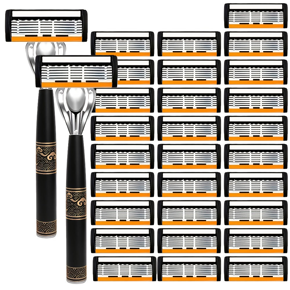 Men's Razor 6-Layer Blade Refill Kit with Handle - Smooth Precise Shaving Cartridge Razor for Men Multiple Refill Options 6 12 24 30 36 Blades High-End Shave