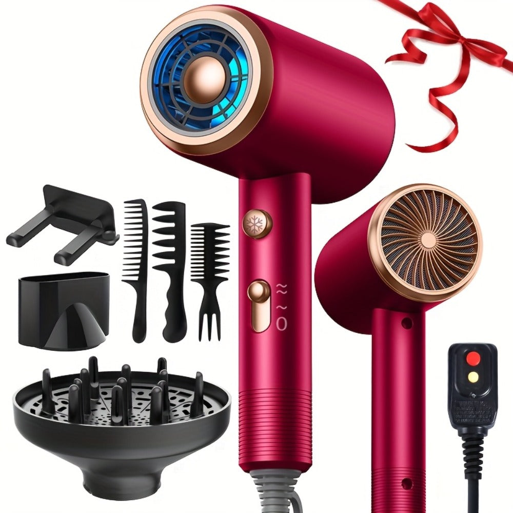 Professional Ionic Hair Dryer 1600W — Low Noise Quick Dry, 32000 RPM Motor, 2 Concentrators, Diffuser, 3 Combs & Hanger, Home Salon Travel Blow Dryer — 6 Colors