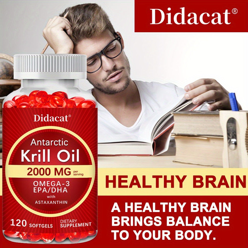 Antarctic Krill Oil Supplement, 2000mg/serving - Omega-3, EPA And DHA - Brain Support, 120 Softgels
