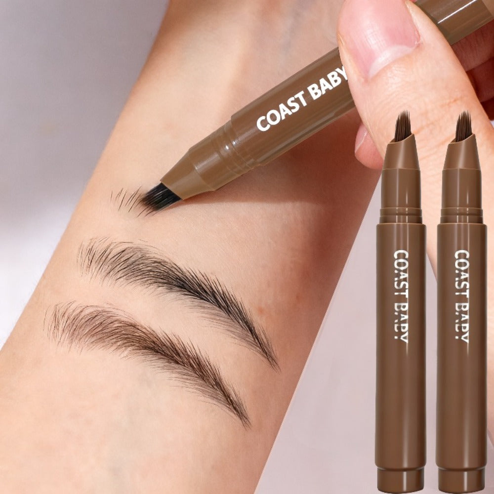Eyebrow Pencil Set 4 Pack Multi-Fork Tip Waterproof Hair Stroke Brow Pen - Smudge-Proof Long-Lasting Microblading Effect Hairline Filler for Sparse Brows Beginner-Friendly 4 Colors