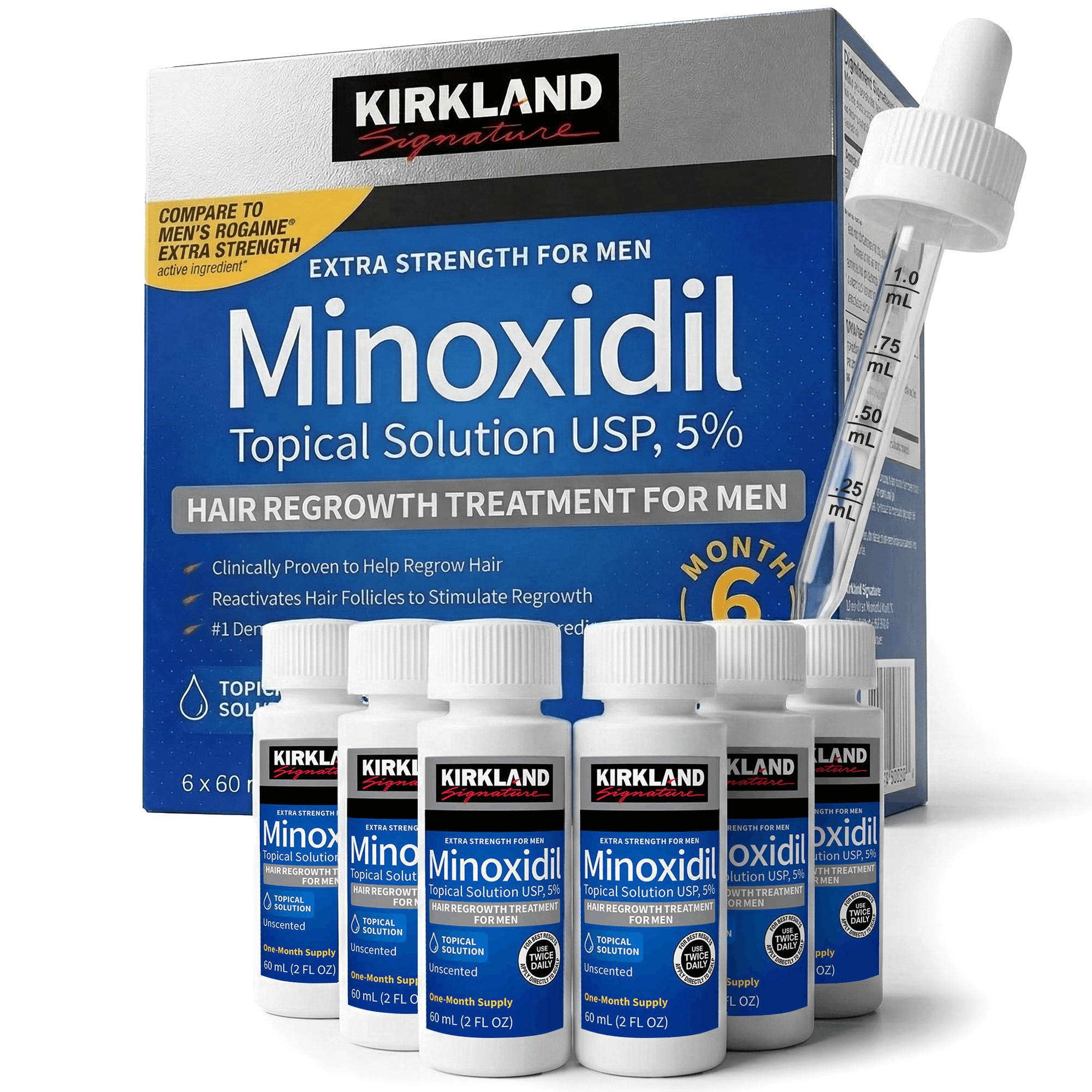 Kirkland Signature Minoxidil Liquid Extra Strength Hair Loss Regrowth Treatment for Men, 5% Topical Solution for Hair Growth