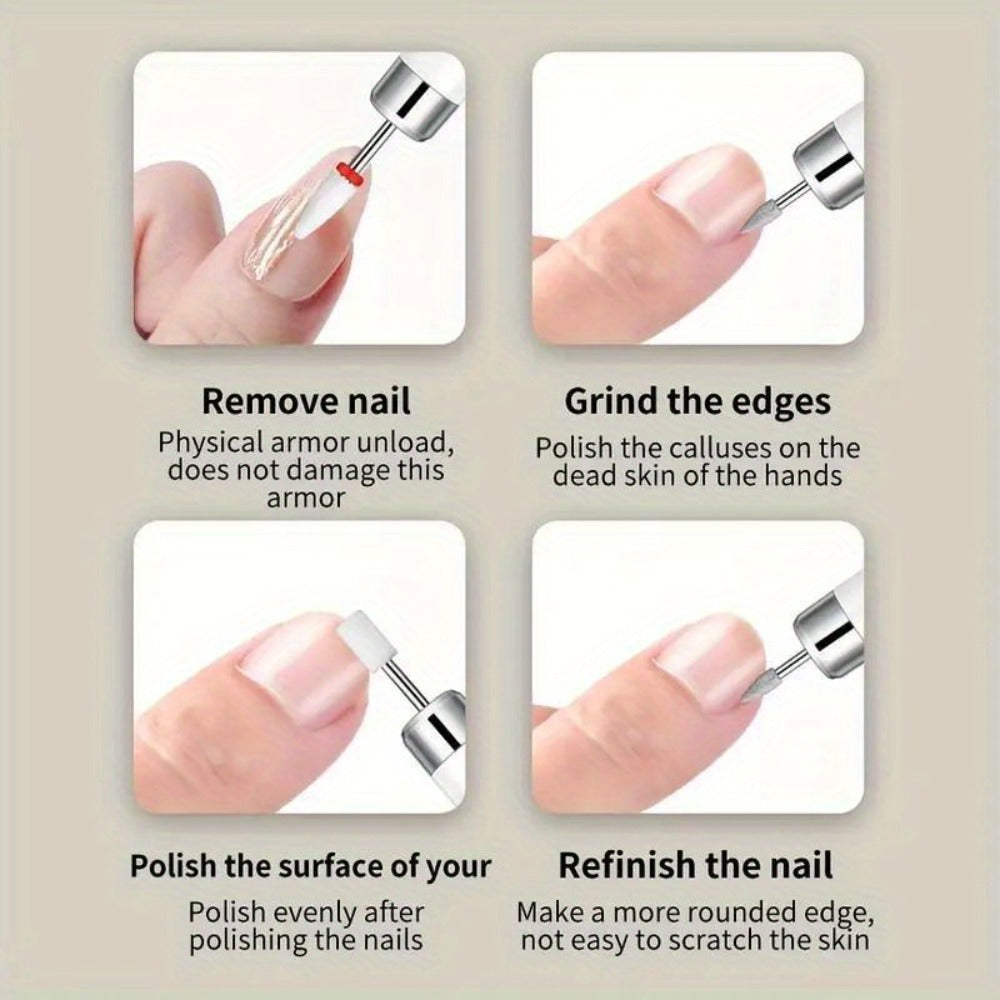 Electric Nail Drill, Cordless Nail Drill, Electric Nail File, USB Rechargeable Portable Nail Drill for Manicure Pedicure And Polishing, with 12 Nail Drill Bits And Sanding Bands, White