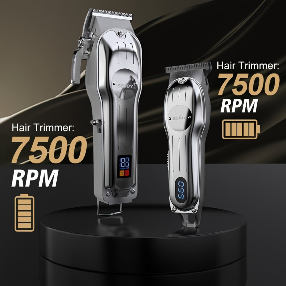 Professional Hair Clippers for Men Cordless Metal Barber Clipper with Zero Gap T-Blade LED Display & Guide Combs - Rechargeable Beard Trimmer Grooming Gift