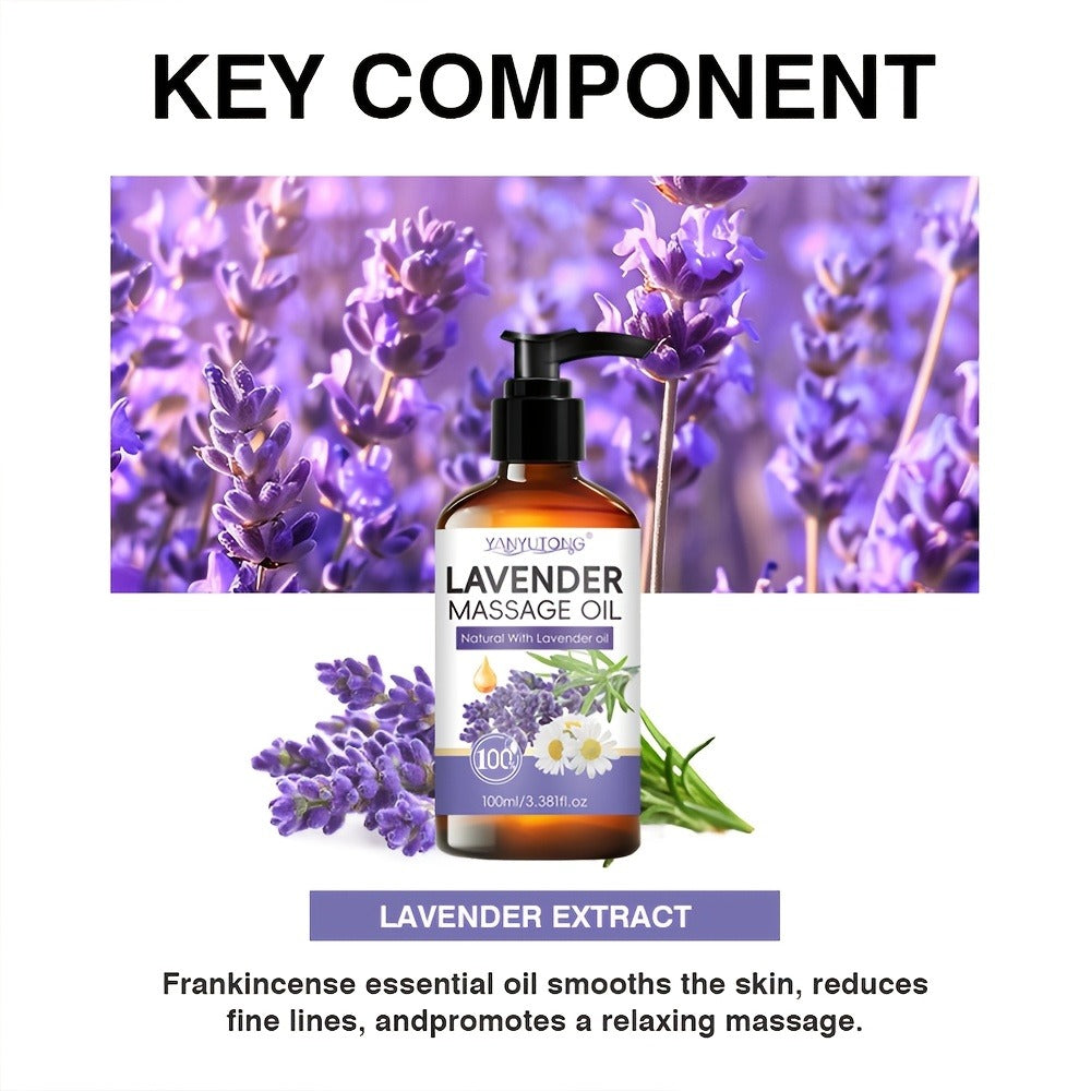 [Natural]3.38oz Lavender Massage Oil - Nourishing & Hydrating Formula with Lavender, Suitable for All Skin Types, Couples & Massage Use, Gentle & Non-Irritating, Must-Have Skincare Essential | Natural Ingredients | Ideal Holiday Gift