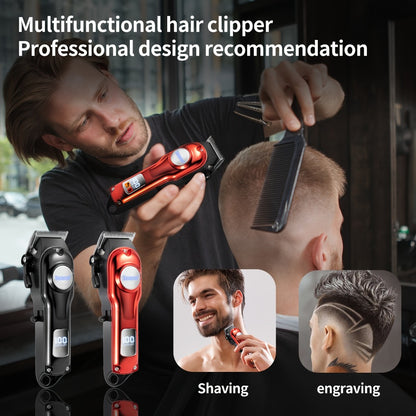 Professional Hair Clippers for Men - USB Rechargeable Electric Trimmer, LCD Display, 900mAh Battery, Limit Combs & Cleaning Brush Included, Black Red