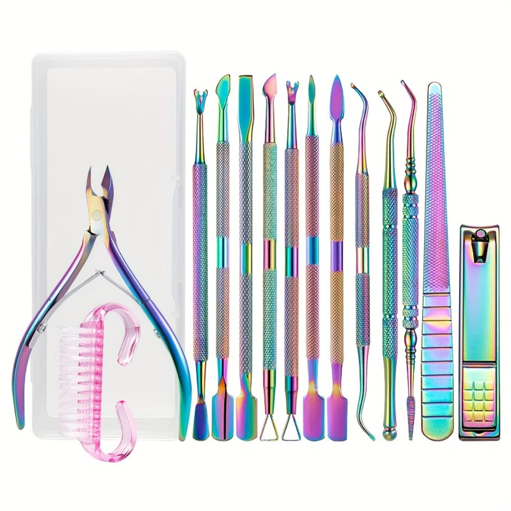15pcs(Box Included) Professional Stainless Steel for nail Care -cuticle Nippers- Cuticle Pusher, for nail File, Gel Polish Remover, And Manicure Pedicure Tools For Nail Technicians- for nail Tech Must Haves