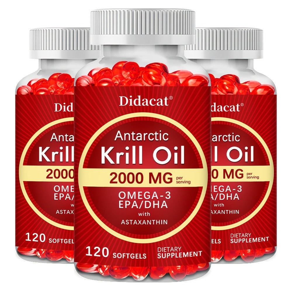 Antarctic Krill Oil Supplement, 2000mg/serving - Omega-3, EPA And DHA - Brain Support, 120 Softgels