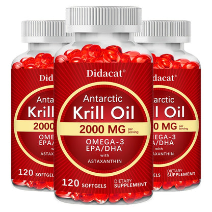 Antarctic Krill Oil 2000mg Per Serving 120 Softgels with Omega-3, EPA & DHA for Brain, Heart, Joint & Eye Health, Superior Absorption for Men & Women